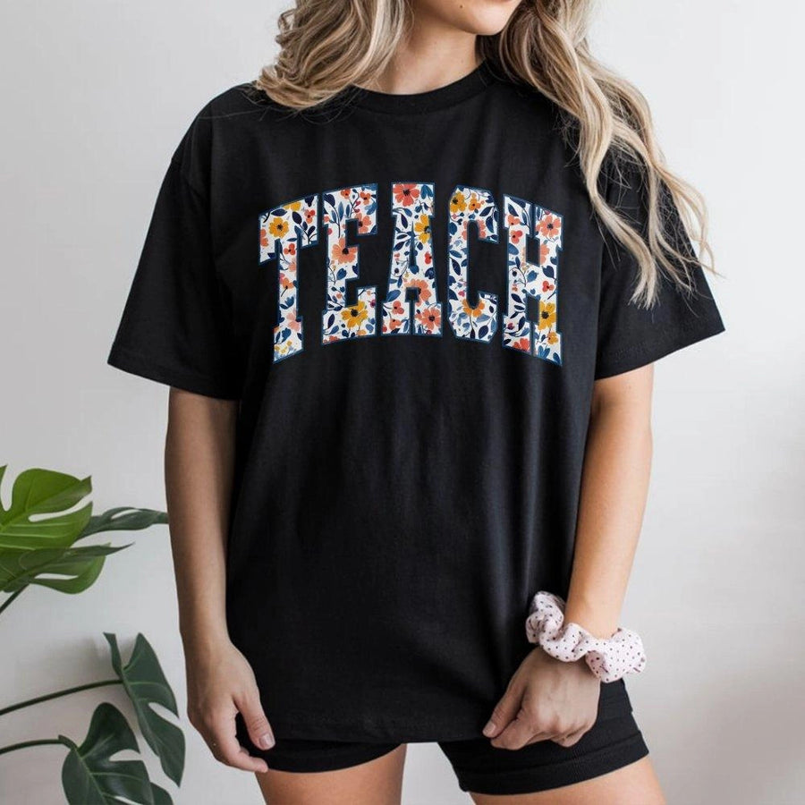 Floral Teach T-Shirt | Boho Botanical Teacher Apparel | 100% Cotton Premium Tee | Back to School Gift for Educators and Teachers