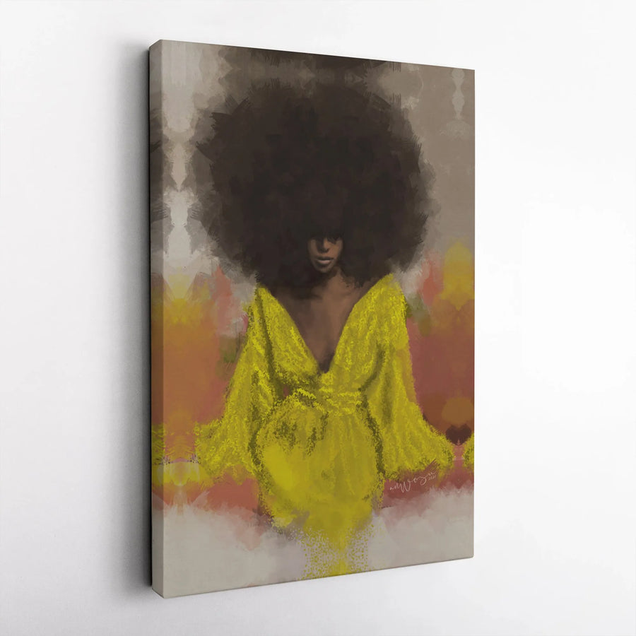 Afro Woman Canvas Wall Art | Abstract Black Woman Portrait Painting | Premium Gallery Wrapped Canvas | Afrocentric Home Decor Gift for Her