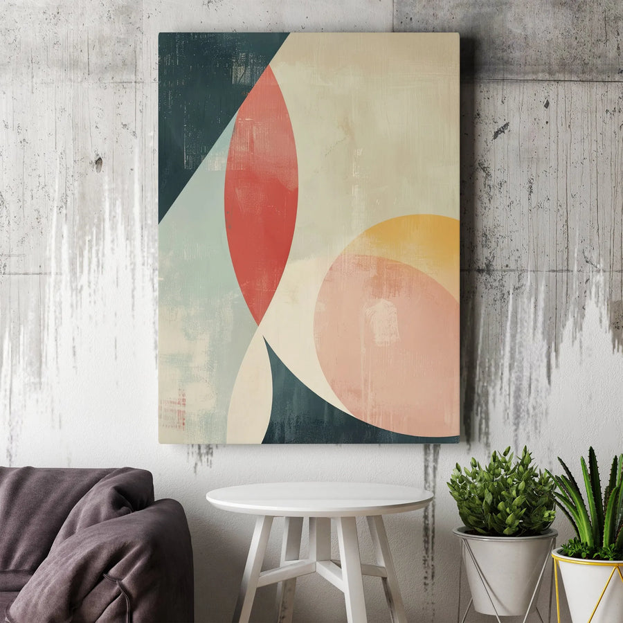 Abstract Geometric Canvas Print | Mid Century Modern Shapes with Distressed Texture | Premium Gallery Wrapped Canvas | Gift for Modern Home Decor