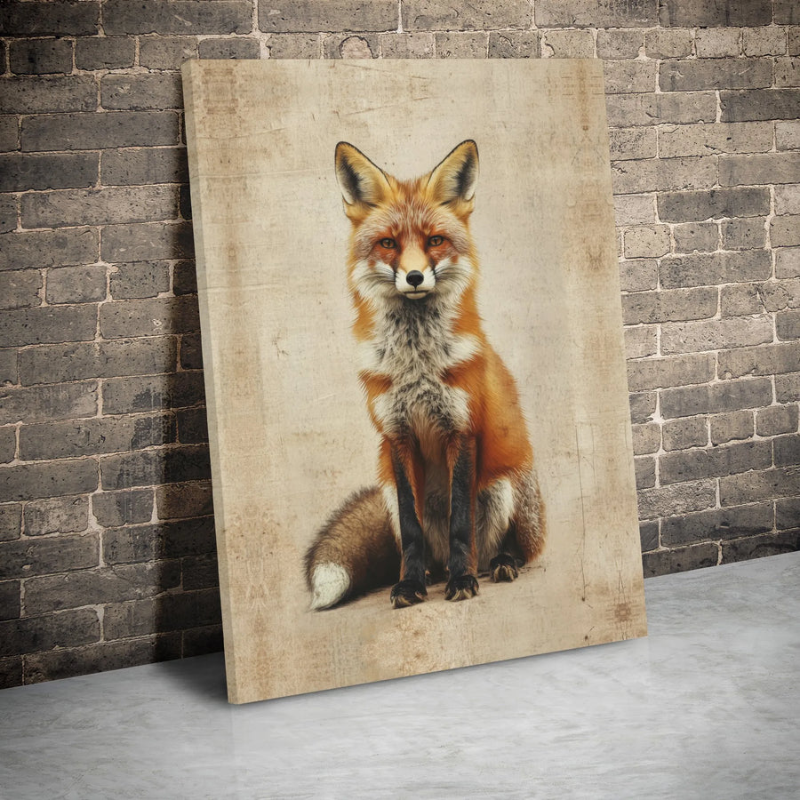 Red Fox Portrait Canvas | Vintage Wildlife Wall Art | Premium Gallery Wrap Print | Rustic Woodland Decor for Nature Lovers