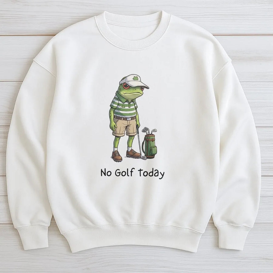 Funny Golf Sweatshirt | Sad Frog No Golf Today Design | Premium Cotton Blend | Sarcastic Humor Gift for Golfer Dad Husband