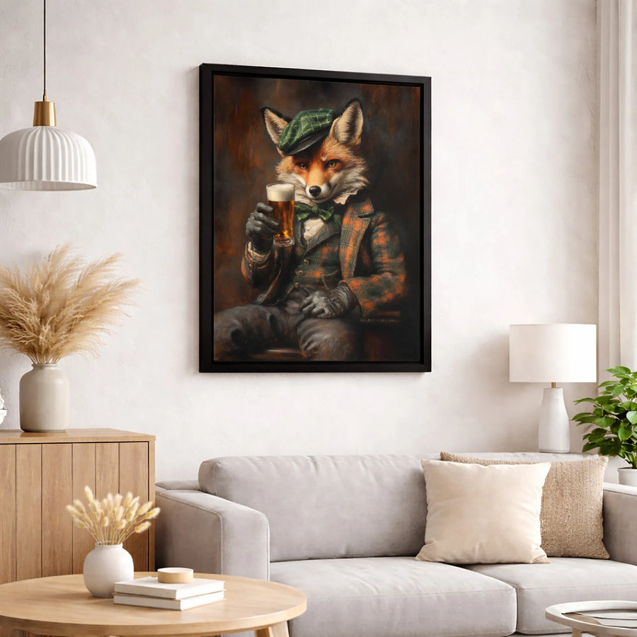 Gentleman Fox Wall Art | Victorian Style Anthropomorphic Animal Portrait | Premium Gallery-Wrap Canvas | Unique Bar Decor & Man Cave Gift