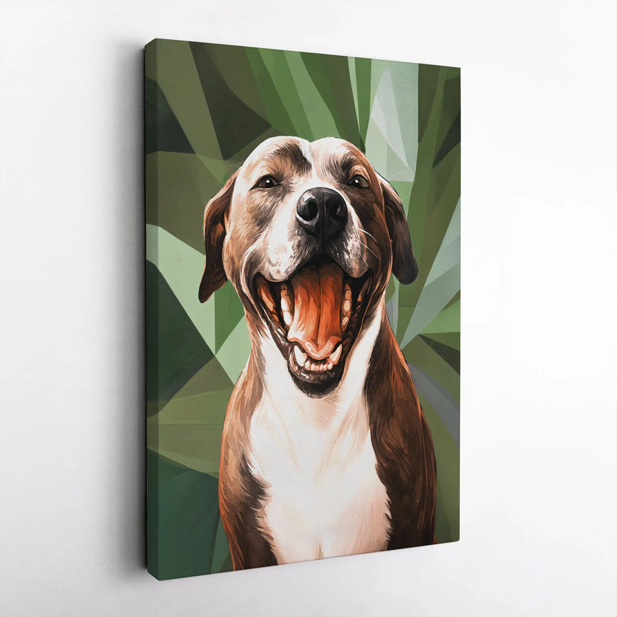 Pit Bull Wall Art | Happy Smiling Dog Geometric Green Print | Premium 1.25-Inch Gallery Canvas | Dog Lover Home Decor Gift
