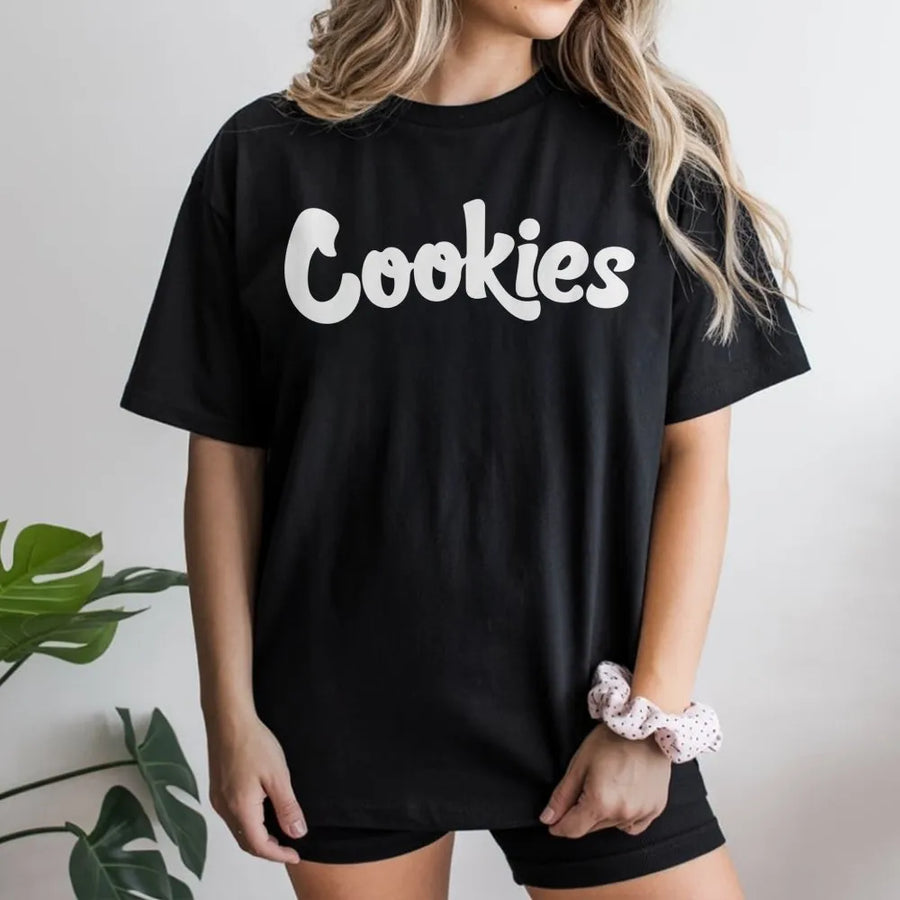 Cookies Graphic T-Shirt | Minimalist Script Font Design | 100% Soft Cotton | Funny Foodie Gift for Cookie Lovers