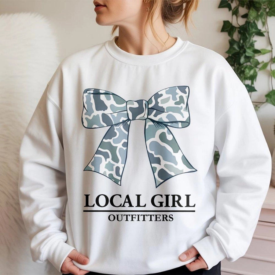Camo Bow Sweatshirt | Coastal Cowgirl Aesthetic Print | Premium Cotton Blend Crewneck | Trendy Southern Preppy Gift for Her