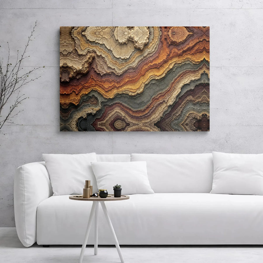 Abstract Earth Tone Canvas Wall Art | Layered Rock Strata Texture Print | Premium 1.25 Inch Gallery Wrap | Modern Home Office Decor Gift