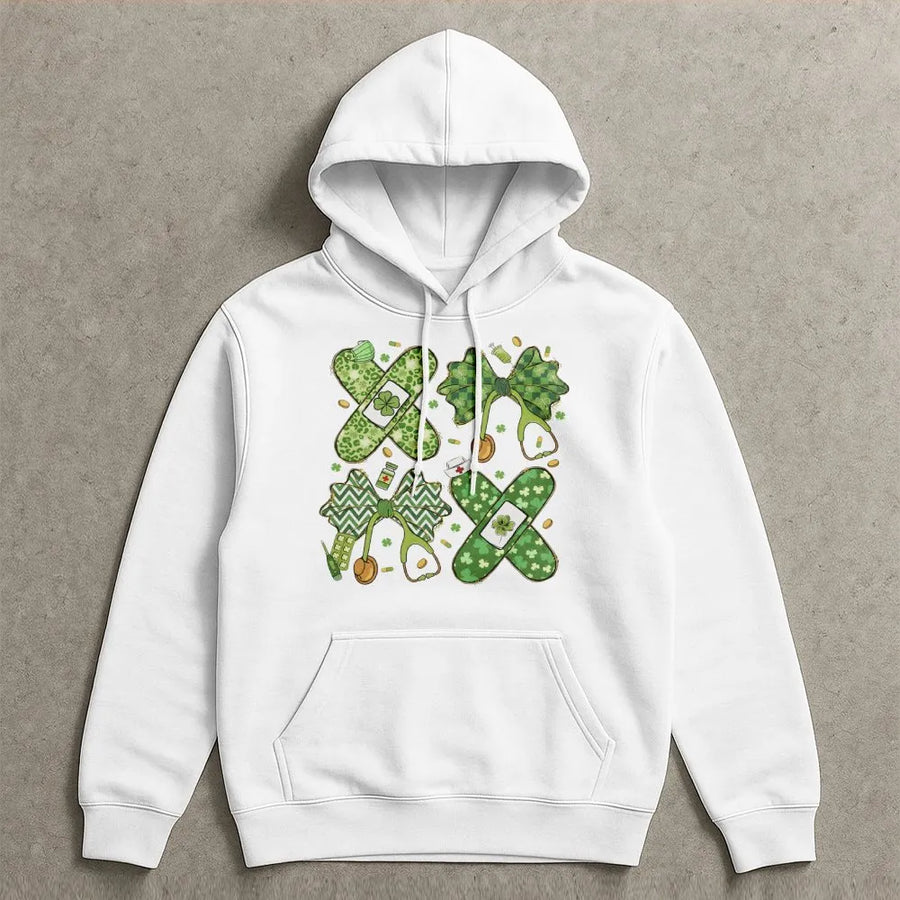 St. Patrick's Day Nurse Hoodie | Lucky Shamrock Medical Bow Graphic | Premium Cotton Blend | Gift for Healthcare Workers & RNs