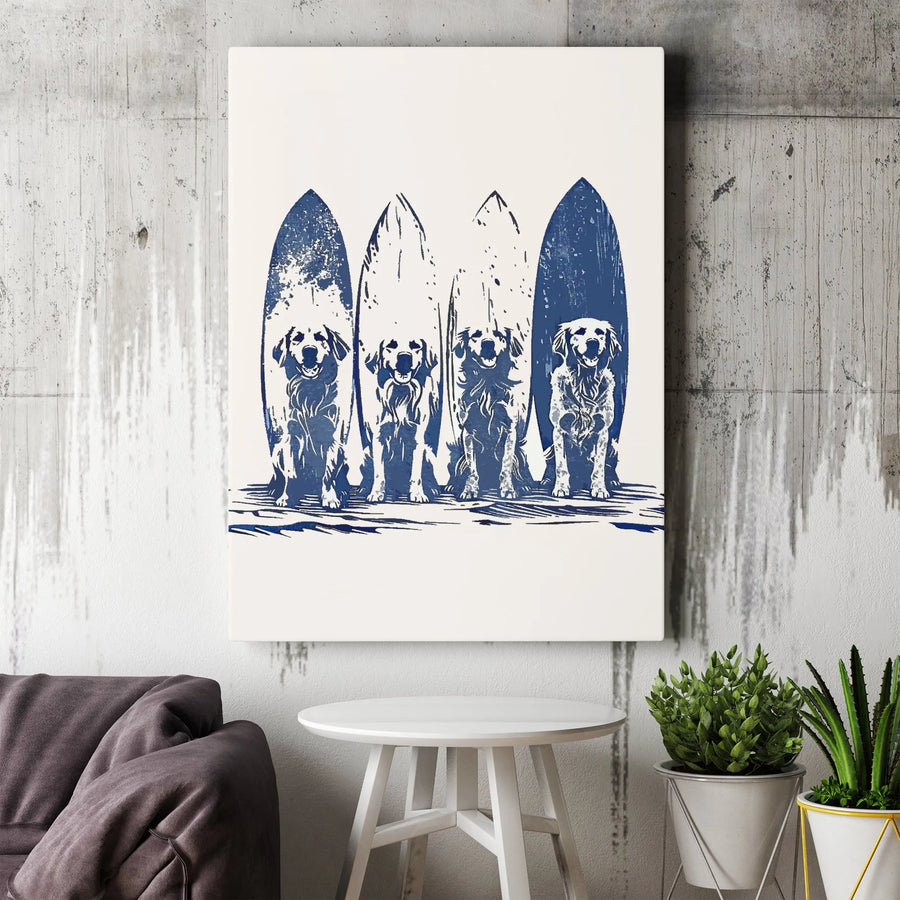 Golden Retriever Surfer Dog Canvas Print | Coastal Beach House Wall Art | Premium Gallery-Wrapped 1.25" Profile | Gift for Dog Lovers