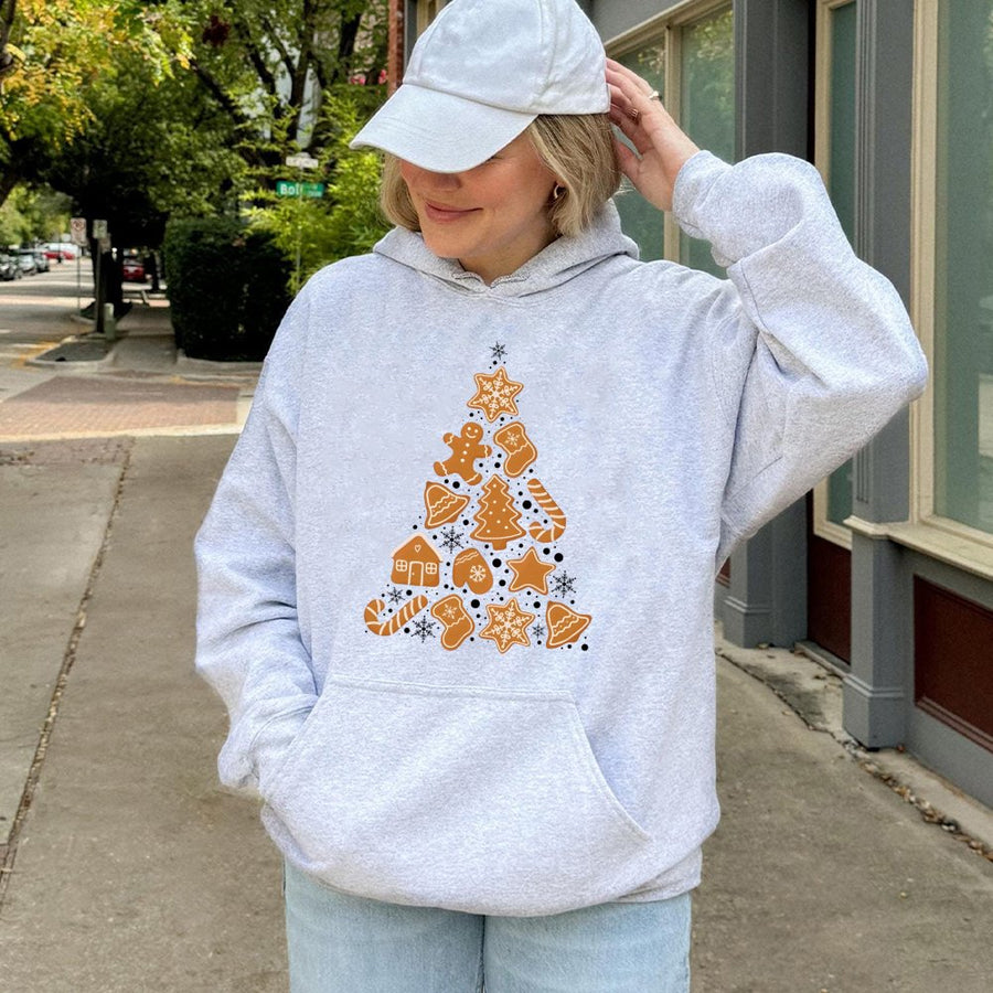 Gingerbread Cookie Christmas Tree Hoodie | Festive Holiday Baking Graphic | Unisex Cotton Blend | Cute Winter Gift For Bakers