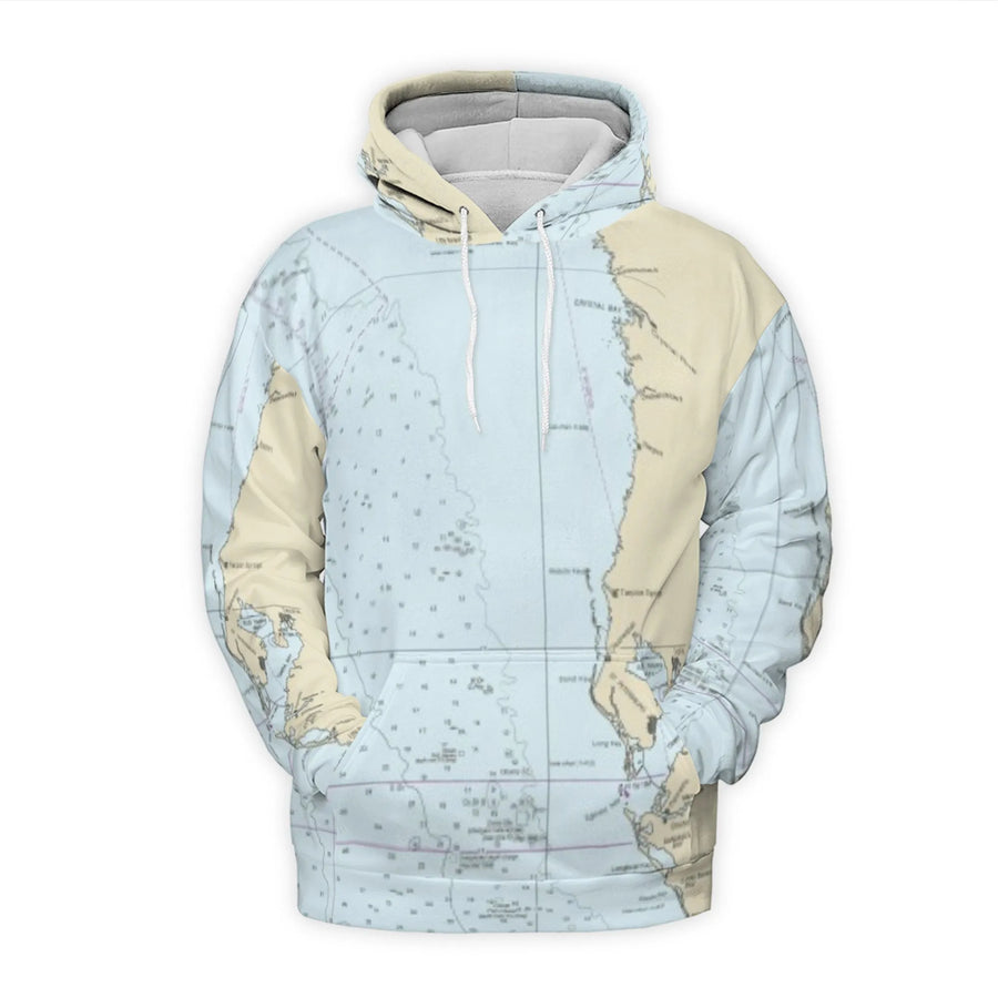 Tampa Bay Nautical Chart Hoodie | Florida Map All Over Print | Premium Brushed Fleece Polyester | Unisex Coastal Sailing Gift for Boaters