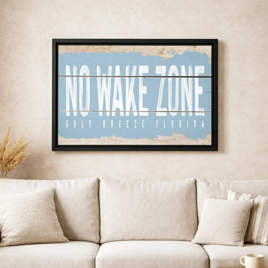 No Wake Zone Gulf Breeze Florida Canvas | Coastal Beach House Wall Art | Premium 1.25 Inch Thick Gallery Wrap | Nautical Home Decor Gift