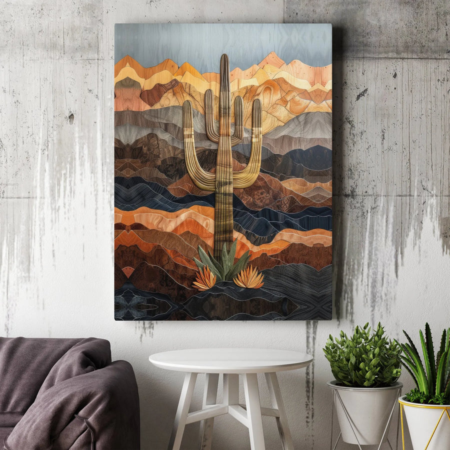Desert Cactus Wall Art | Abstract Saguaro Landscape Print | Premium Gallery Wrapped Canvas | Southwestern Home Decor Gift