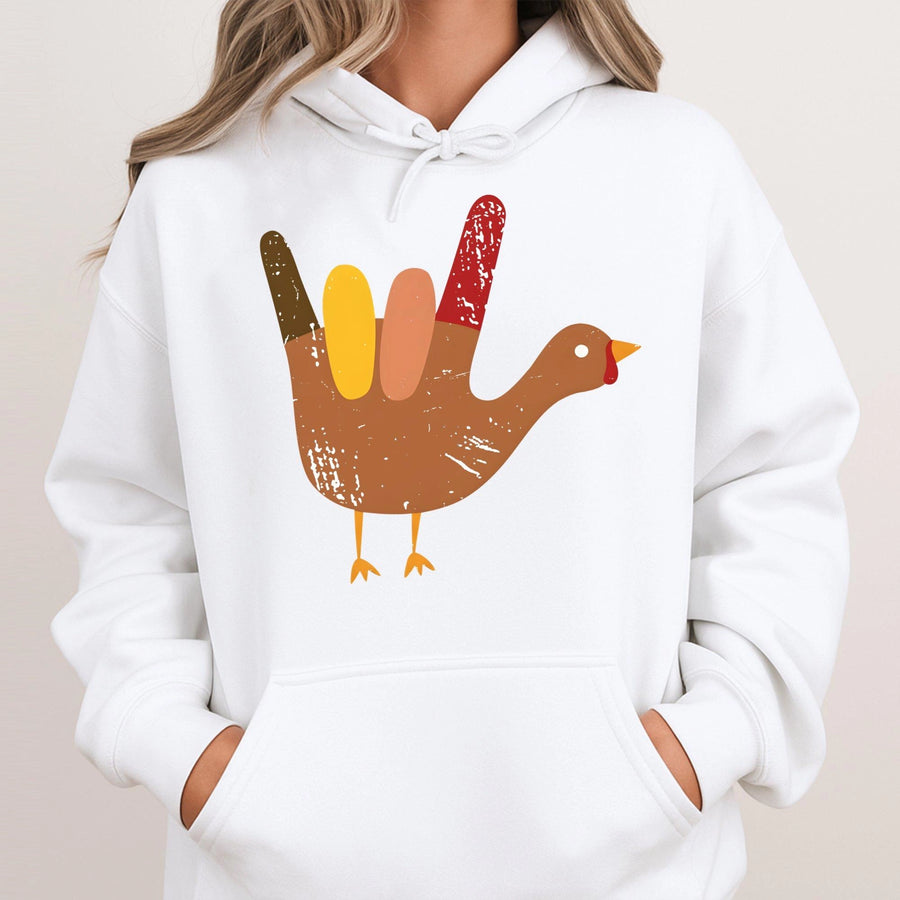 Funny Turkey Hoodie | Rockin Sign Thanksgiving Graphic | Premium Cotton Blend | Unisex Holiday Gift for Men and Women
