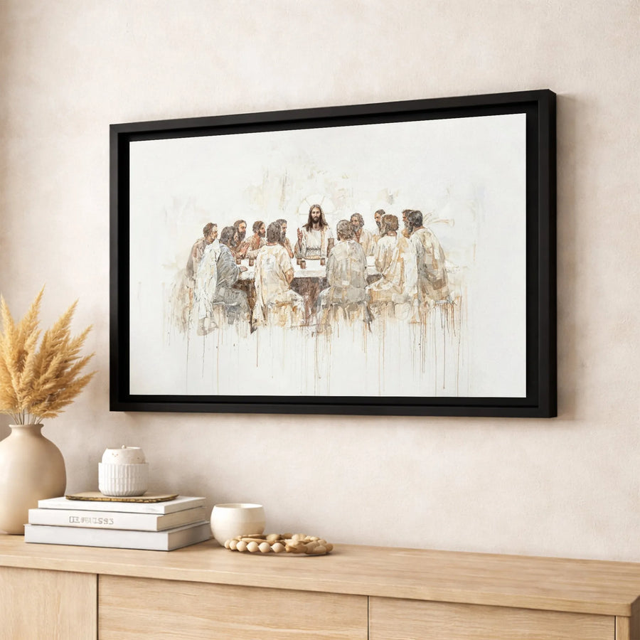 The Last Supper Canvas Print | Modern Watercolor Jesus And Apostles | Gallery Quality 1.25 Inch Profile | Christian Home Decor Gift