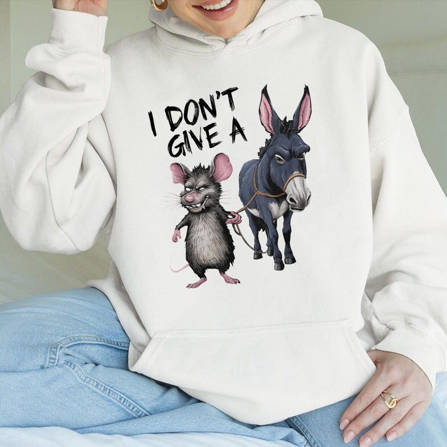 I Don't Give A Rat's Ass Hoodie | Funny Pun Animal Graphic Sweatshirt | Premium Cotton-Blend Unisex Pullover | Sarcastic Slogan Gift for Him and Her