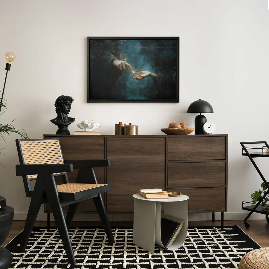 Ethereal Hands Canvas Art | Magical Gold Sparks Surreal Wall Decor | Gallery Quality Premium Print | Inspiring Aesthetic Gift For Home