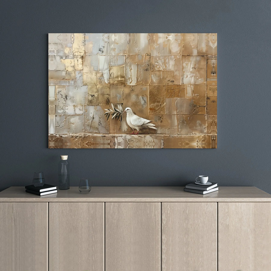 White Dove Canvas Wall Art | Peace Symbol Olive Branch Abstract | Premium Gallery Wrap 1.25 Inch | Modern Minimalist Home Decor