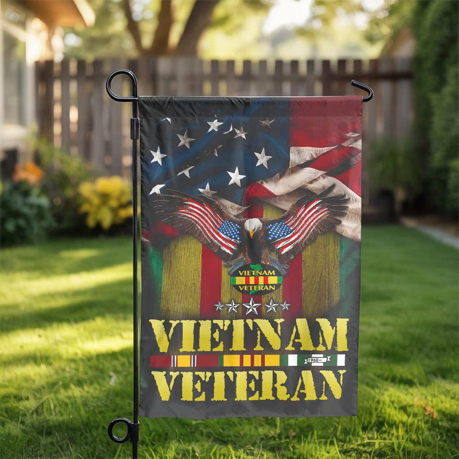 Vietnam Veteran Garden Flag | Patriotic Eagle American Flag Design | Weather-Resistant Polyester | Military Retirement Gift for Veterans