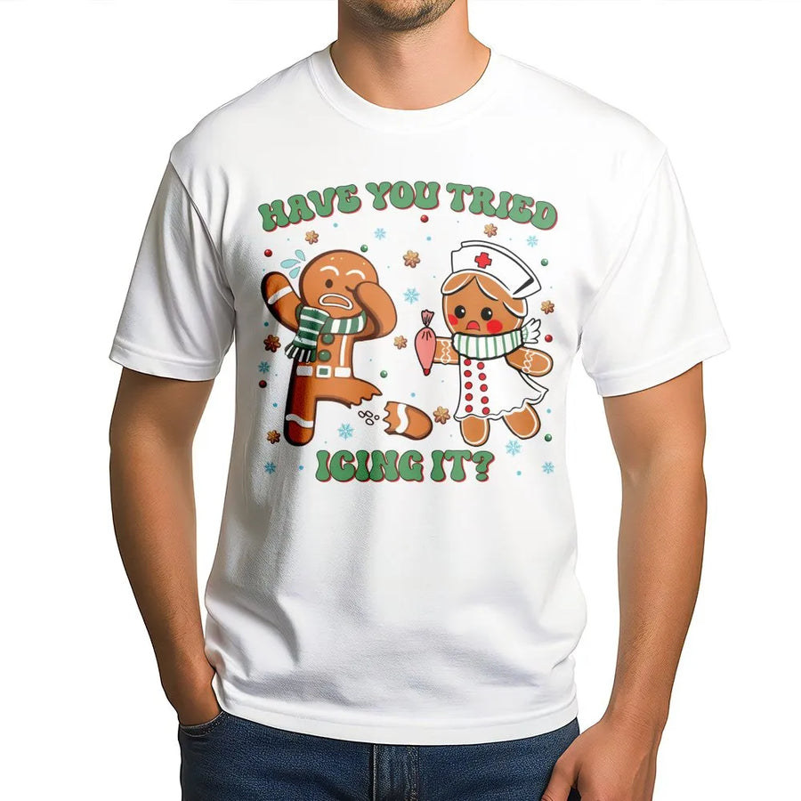 Nurse Christmas T-Shirt | Funny Gingerbread Icing It Medical Pun | Premium Cotton Soft Crewneck | Cute Holiday Gift For Nurses And EMS Staff