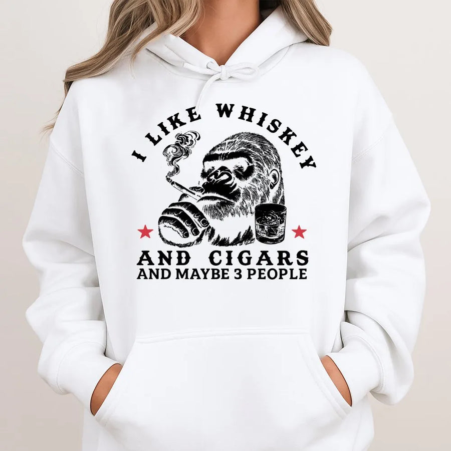 I Like Whiskey And Cigars Hoodie | Funny Introvert Graphic Sweatshirt | Premium Cotton-Blend | Birthday Gift For Men & Bourbon Lovers
