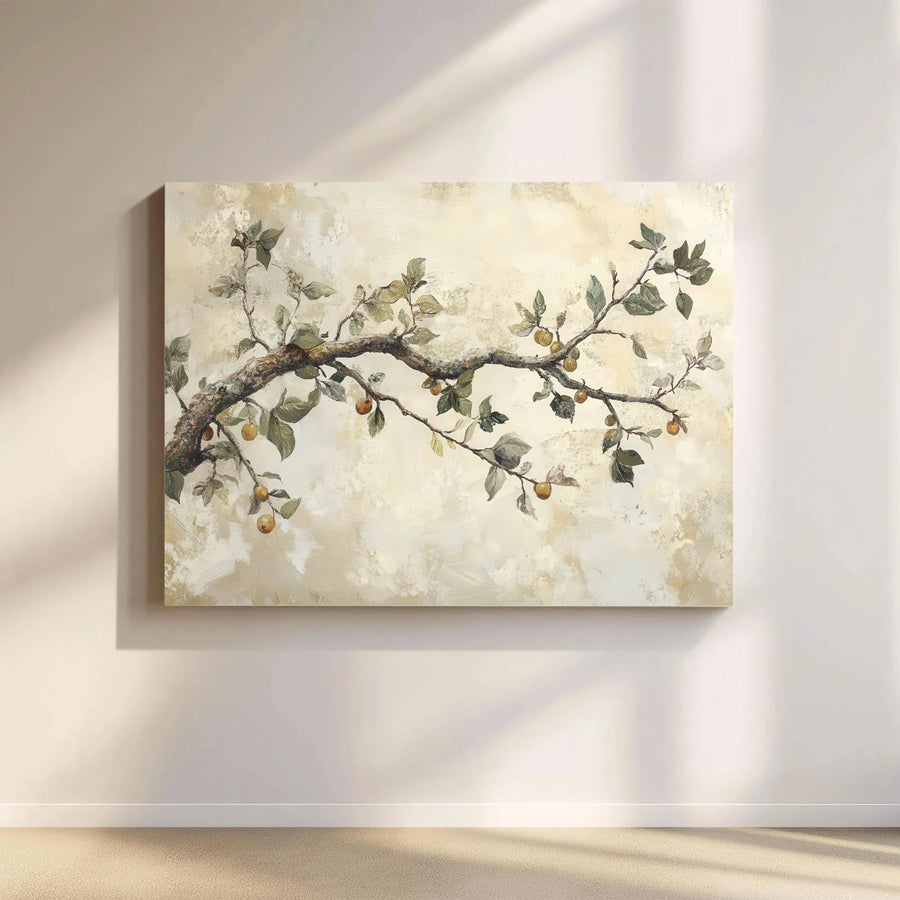 Rustic Fruit Tree Branch Wall Art | Neutral Botanical Oil Painting Print | Premium 1.25 inch Gallery Wrapped Canvas | Minimalist Home Decor Gift
