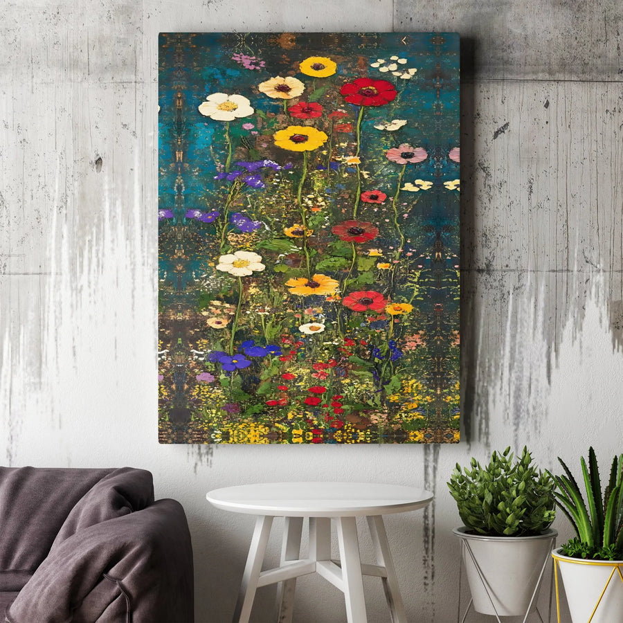 Wildflower Canvas Wall Art | Textured Botanical Painting Print | Premium Gallery Wrapped Canvas | Modern Farmhouse Decor Gift