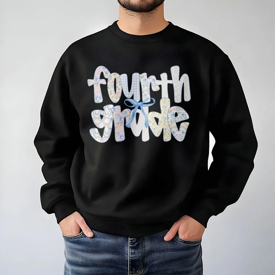Fourth Grade Teacher Sweatshirt | Coquette Bow Floral Graphic | Premium Cotton-Blend | Back to School Elementary Teacher Gift