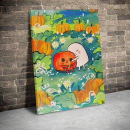 Cute Ghost And Pumpkin Canvas | "You Picked Me" Whimsical Wall Art | Premium 1.25" Gallery Wrap Print | Spooky Season Halloween Home Decor Gift