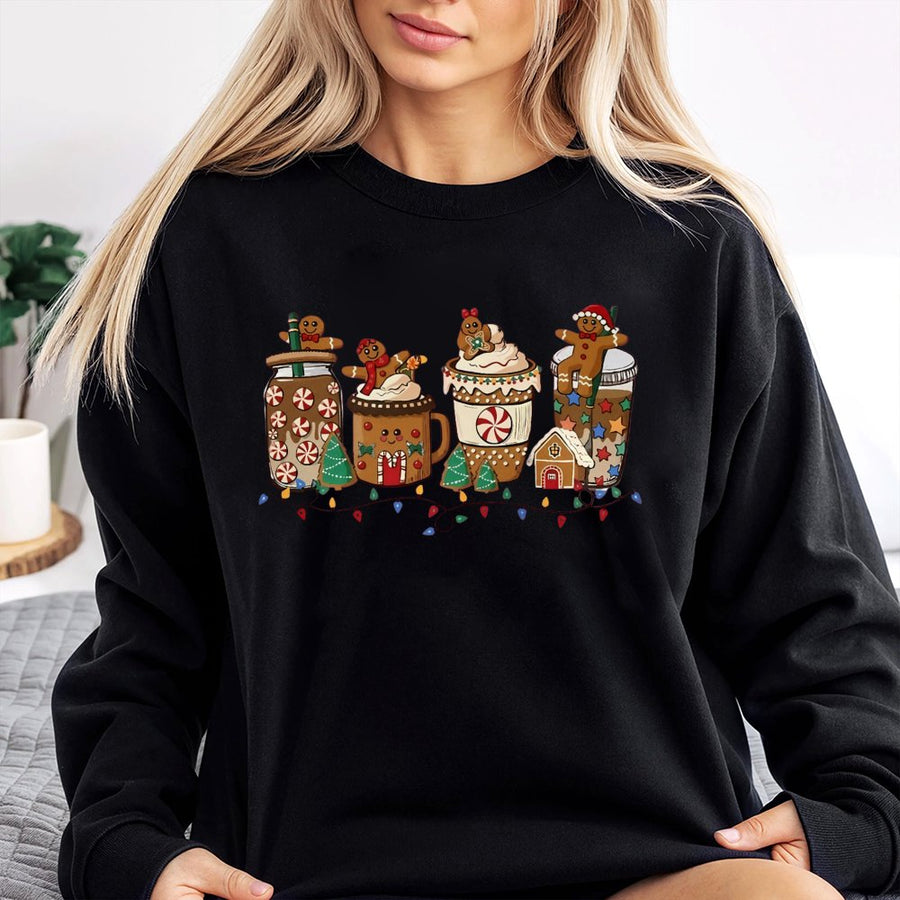 Christmas Gingerbread Coffee Sweatshirt | Festive Holiday Hot Cocoa Graphic | Premium Cotton Blend Crewneck | Cozy Winter Gift for Women