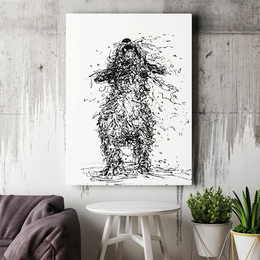 Wet Dog Shaking Off Water Canvas Art | Abstract Sketch Wall Decor | Premium 1.25-Inch Gallery Wrap | Dog Lover Gift for Home Office