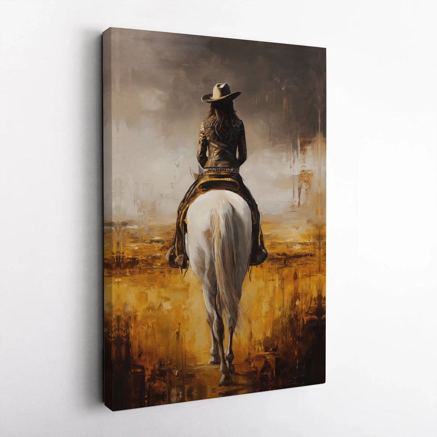 Western Cowgirl Canvas Wall Art | Abstract Horse Painting Print | Premium Thick Gallery Wrapped Canvas | Rustic Farmhouse Decor Gift