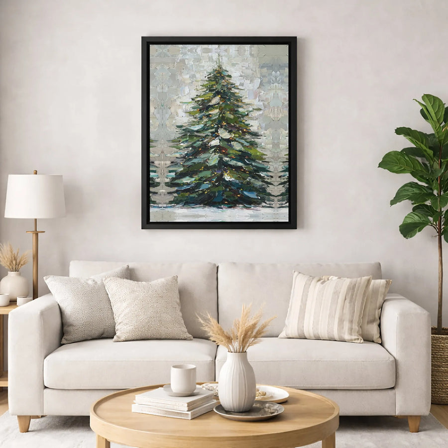 Christmas Tree Canvas Wall Art | Impasto Oil Painting Style | Premium Gallery Wrap | Festive Winter Holiday Home Decor Gift