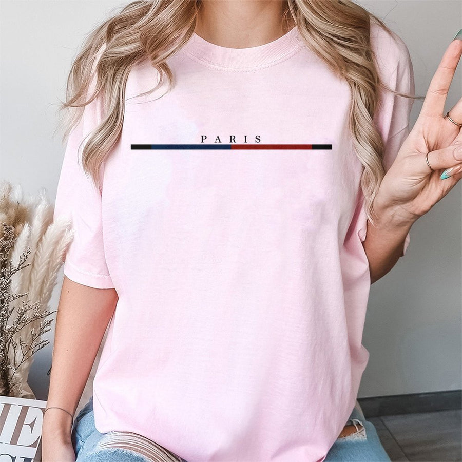 Paris Graphic T-Shirt | Minimalist French City Striped Design | 100% Premium Cotton | Unisex Travel Souvenir Gift for France Lovers