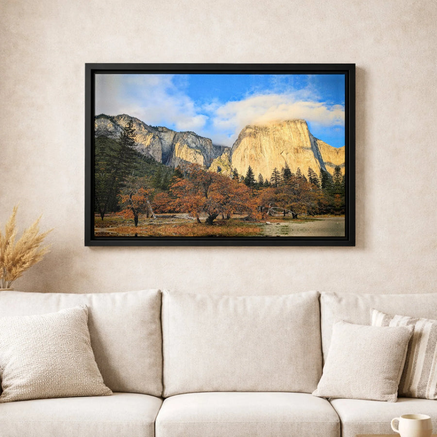 Yosemite National Park Canvas Print | El Capitan Autumn Mountain Landscape | 1.25 Inch Premium Gallery Wrap | Nature Wall Art for Home Office Decor