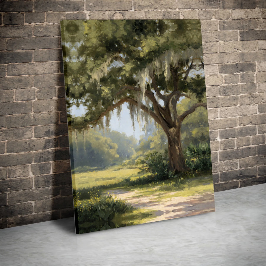 Southern Oak Tree Canvas Art | Spanish Moss Painting Print | Gallery Quality Canvas | Rustic Farmhouse Wall Decor Gift for Nature Lover