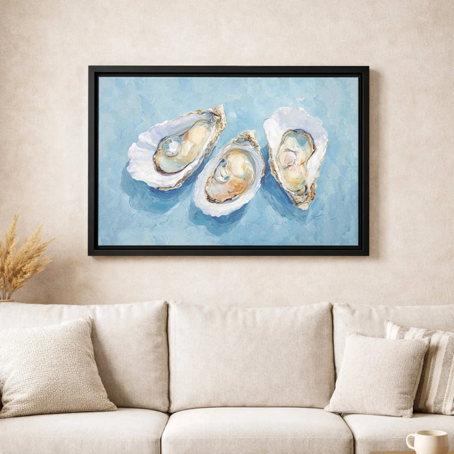 Oyster Shell Canvas Wall Art | Coastal Kitchen Oil Painting Style | Premium Gallery Wrap 1.25" Profile | Beach House Decor for Dining Room