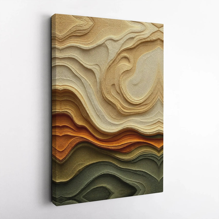 Abstract Earth Tone Topographic Wall Art | Modern Wavy Layered Texture Print | Premium 1.25 Inch Canvas | Minimalist Home & Office Decor