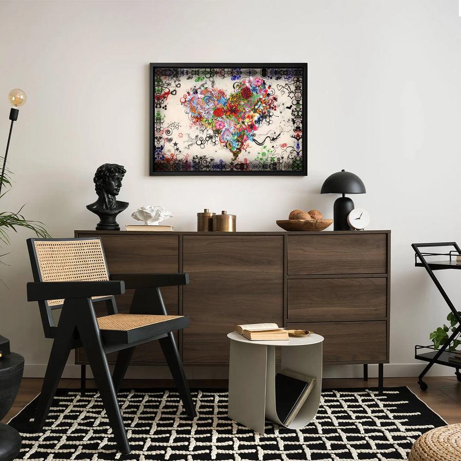 Floral Heart Wall Art | Colorful Graffiti Abstract Canvas Print | Premium Gallery Wrapped Decor | Modern Romantic Home Gift