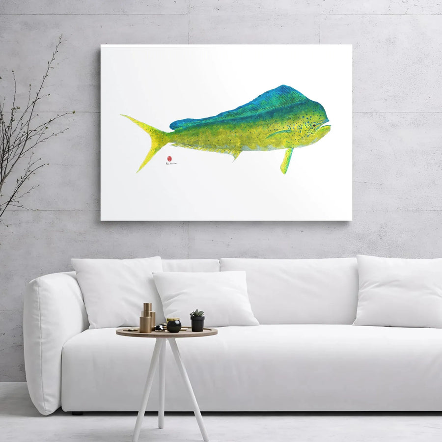 Mahi Mahi Fish Canvas Wall Art | Watercolor Dolphinfish Gallery Wrap | Premium Fade-Resistant Print | Nautical Coastal Home Decor Gift
