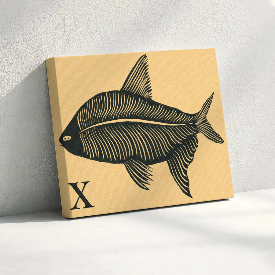 X-Ray Fish Canvas Wall Art | Linocut Style Marine Illustration | Gallery-Quality Print | Modern Home Decor Gift for Ocean Lovers