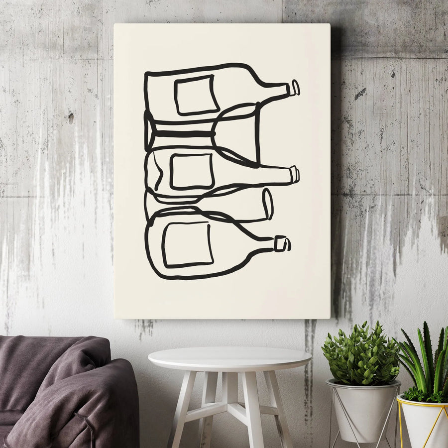 Minimalist Wine Bottle Line Art Canvas | Abstract Stacked Bottle Print | Gallery Quality Premium Decor | Kitchen and Bar Wall Art Gift