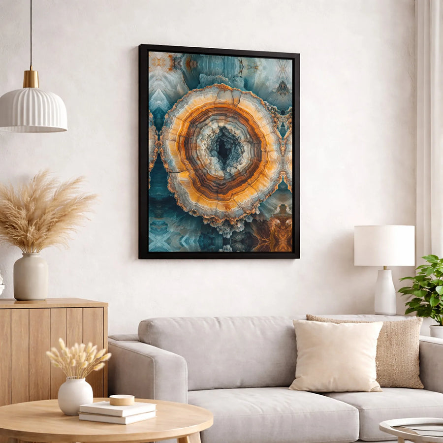 Abstract Geode Canvas Print | Teal and Orange Crystal Slice Wall Art | Premium Gallery Wrapped 1.25" Profile | Modern Home Decor Gift