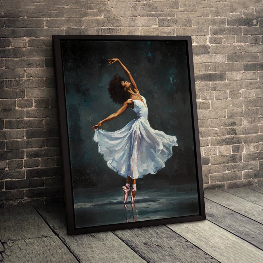 Black Ballerina Wall Art | Modern Afro Dancer Oil Painting | Premium Gallery Wrapped Canvas | Elegant Home Decor Gift for Dance Lovers