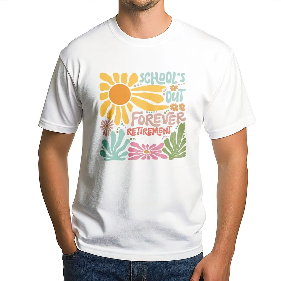 Teacher Retirement T-Shirt | Retro Floral School's Out Forever Design | Cozy Crewneck Pullover | Gift for Retiring Educator