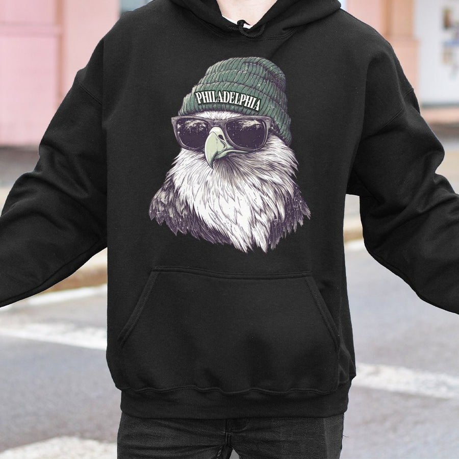 Philadelphia Eagle Wearing A Beanie And Sunglasses Hoodie
