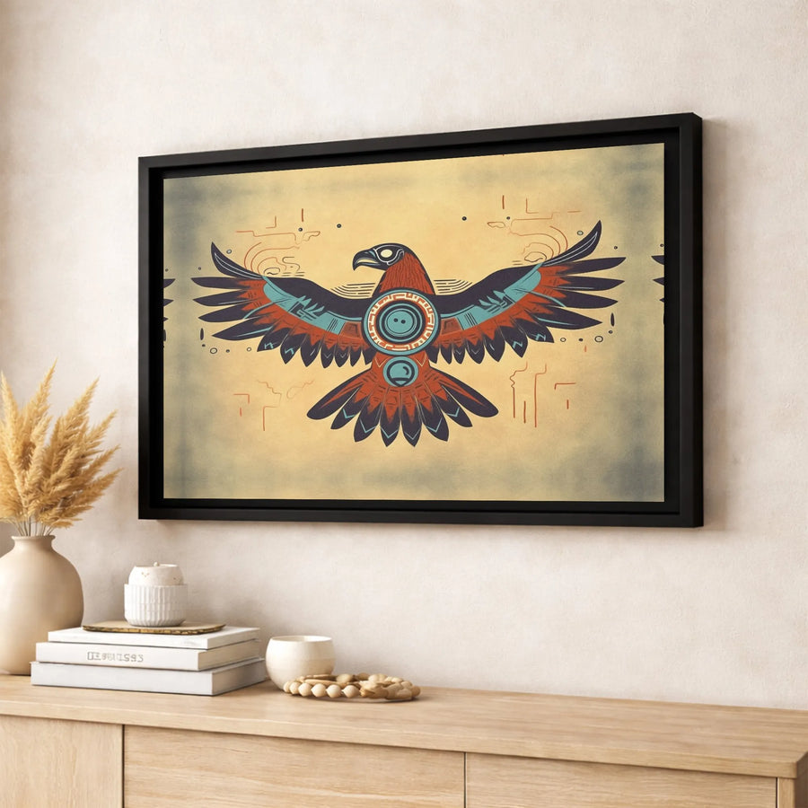 Tribal Eagle Wall Art Canvas | Southwestern Geometric Bird Design | Premium Gallery Wrap Print | Native American Inspired Home Decor Gift
