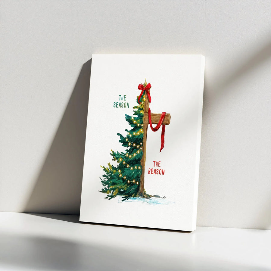 Christmas Tree Cross Canvas Print | The Season The Reason Religious Wall Art | Premium Gallery Wrapped Decor | Christian Holiday Gift for Home