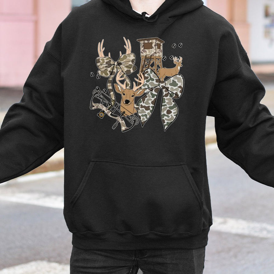 Hunting Bow Hoodie | Camo Deer Bow Design | Premium Cotton Blend | Gift for Hunter Women