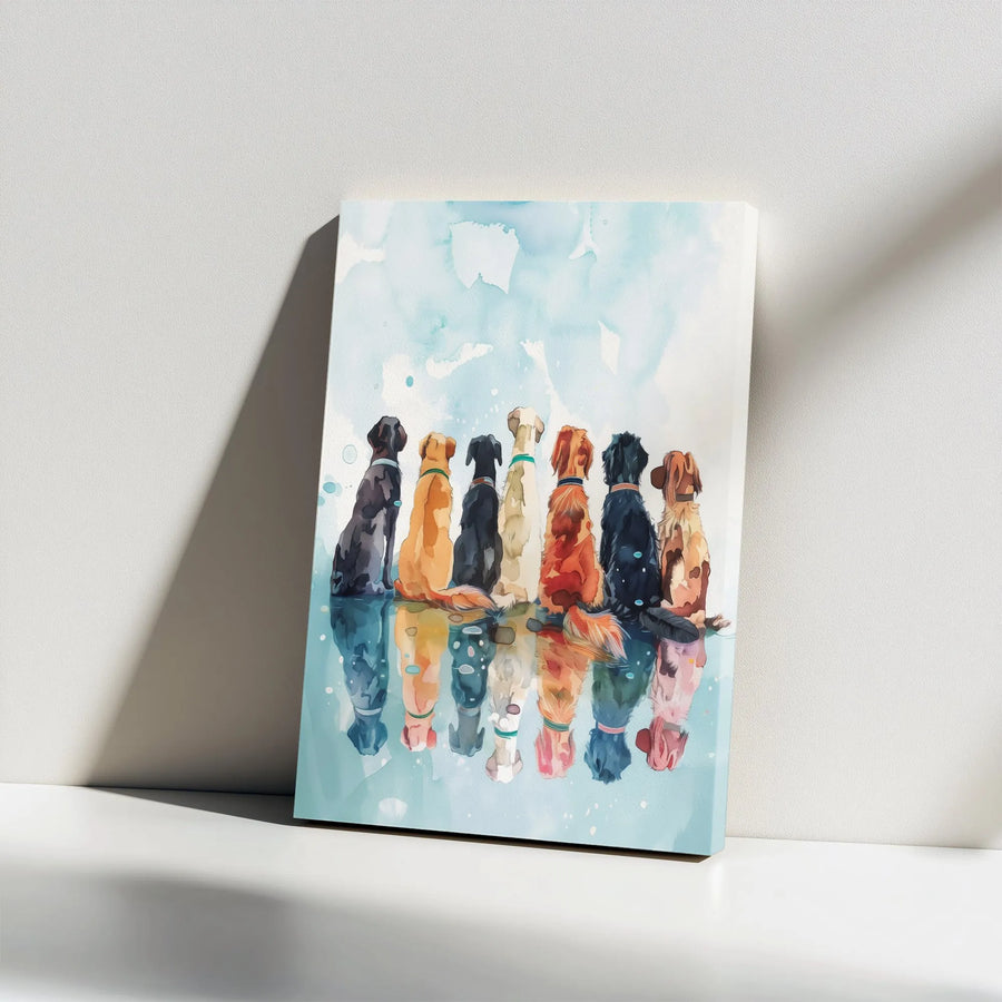 Colorful Dogs Canvas Wall Art | Watercolor Dogs Reflection Print | Premium Thick Gallery Wrap Canvas | Gift for Dog Lover & Veterinarian