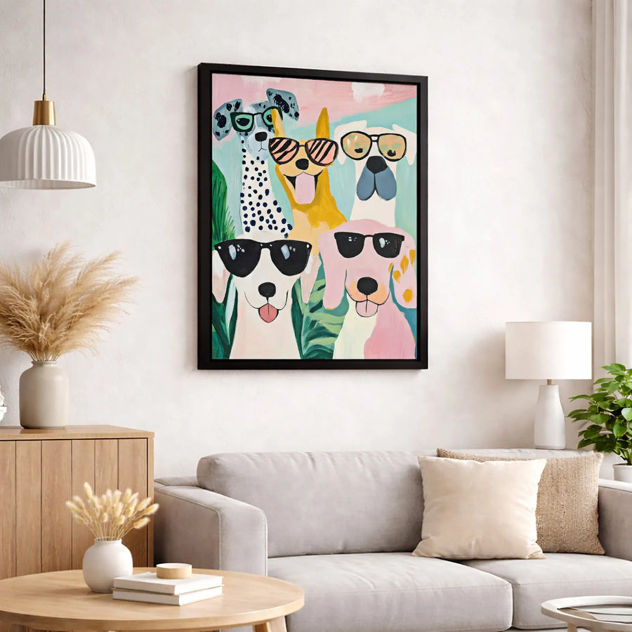 Colorful Dog Art Print | Funny Dogs Wearing Sunglasses Painting | Gallery-Quality 1.25 Inch Canvas | Premium Pet Lover Wall Decor